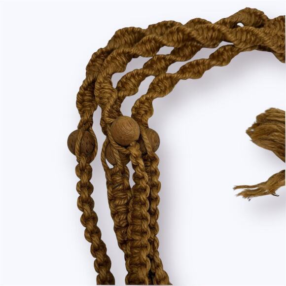 Vintage Jute Macrame Indoor Plant Hanger Wooden Beads 70s 80s 74" Long Bohemian - Picture 3 of 7